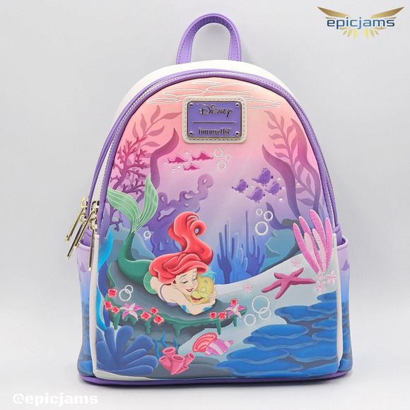 Loungefly Disney The Little Mermaid Ariel & Flounder Embroidered Mini Backpack - Picture 1 of 6